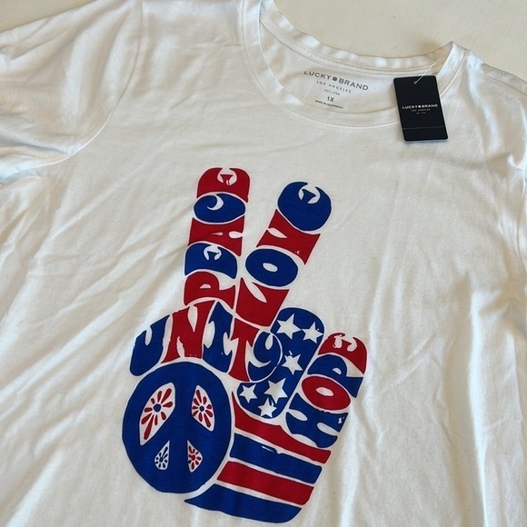 Lucky Brand Peace Love Unity Hope T Shirt Red White Blue America 2X NWT - Picture 5 of 6